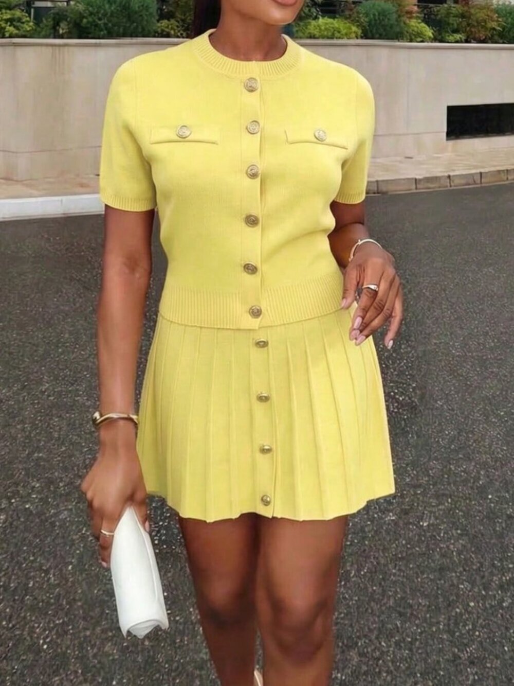 Yellow Casual Women's Minimalist Elegant Knit Two Pieces Set